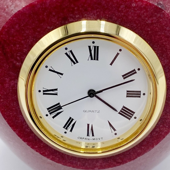 Vintage Marble Red Apple Clock Paperweight Japan Movement Quartz Clock - Picture 2 of 9